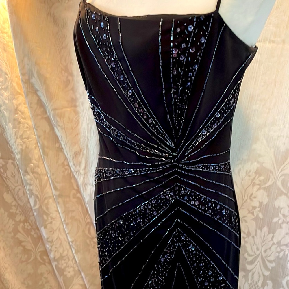 Black Beaded sheath evening dress